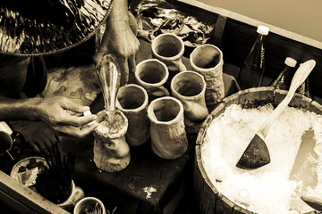 Floating market in Kanchanaburi , Thailand