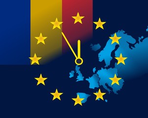 EU and flag of Romania - five minutes to twelve
