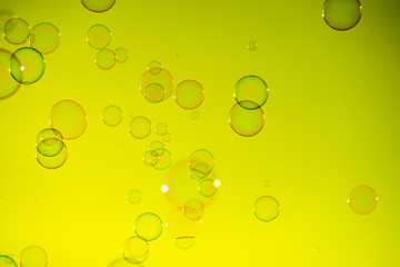 Soap bubbles yellow abstract background