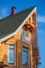 Details of new wooden country house on bright day
