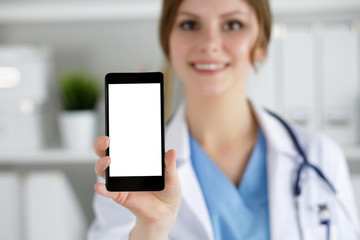 Medicine doctor holding mobile phone