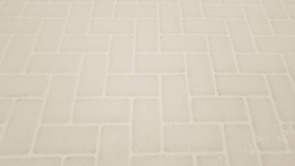Small paving tiles of a pavement covered by snow