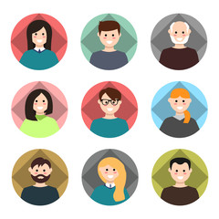 Set of avatars. Vector illustration, flat icons. Characters for web