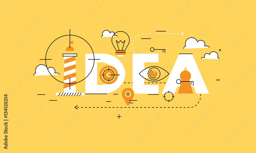Poster word idea business vector illustration design banner. creative thinking, analysis, education, resear