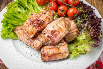 Beef Meat roll stuffed with chicken and pork meat with thyme and rosemary