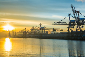 Fototapeta na wymiar industrial crane landscape at Bilbao, Spain