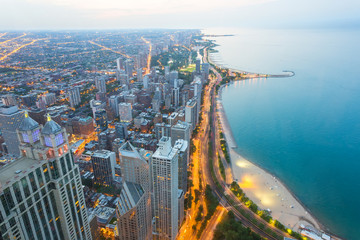 Naklejka premium View of North Chicago at sunset
