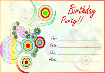 colorful birthday party invitation for kids with empty lines for text