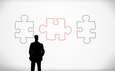 business man silhouette and puzzle pieces contours