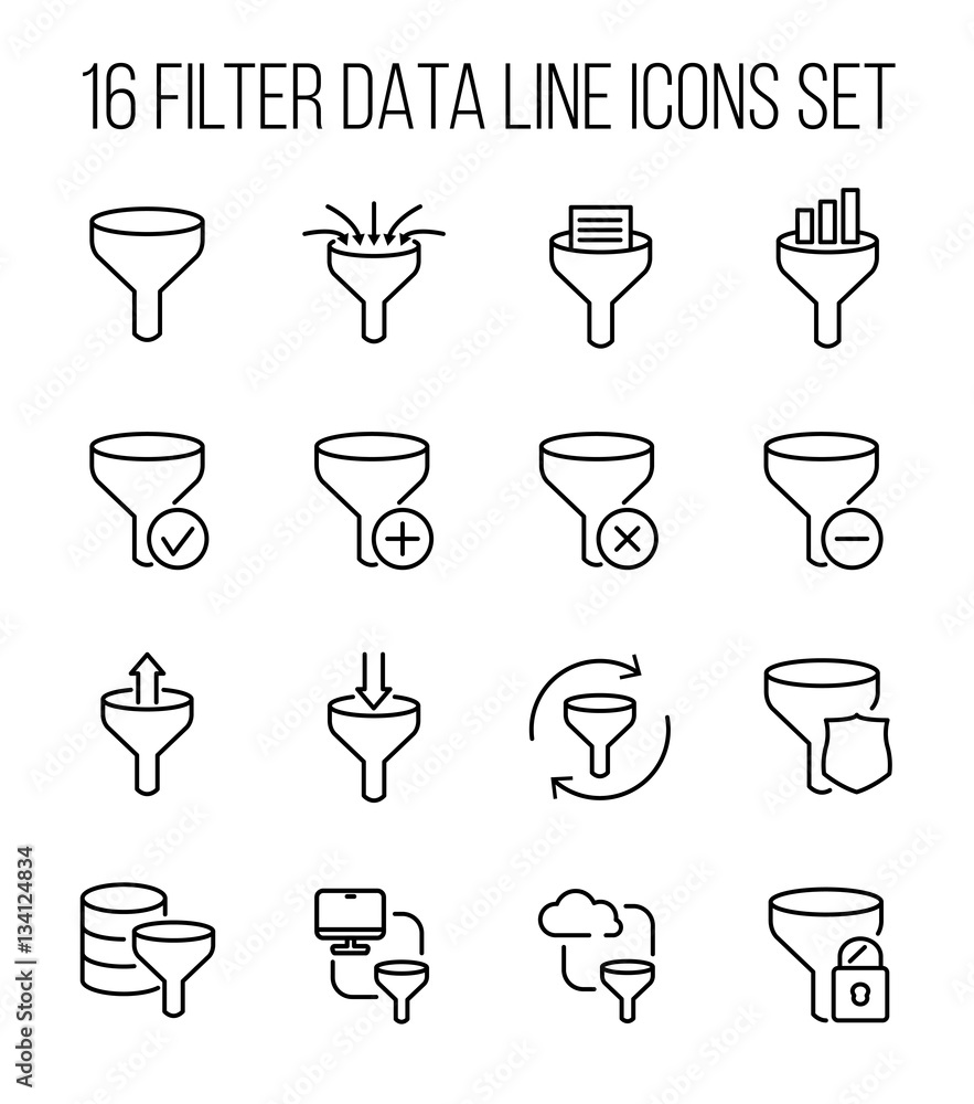 Poster set of filter data in modern thin line style.