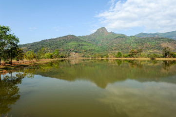 Lake in front of Wat Phu temple at Champasak