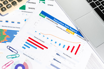 Office desk table with business paper, pen, office stationary,