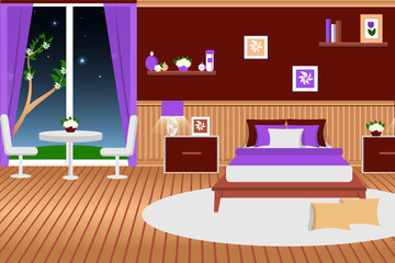 The interior of the bedroom . Flat style. Furniture for the room . Vector illustration