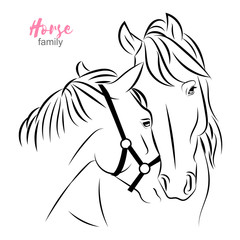 Vector horses closeup sketch. horse expresses care to another one