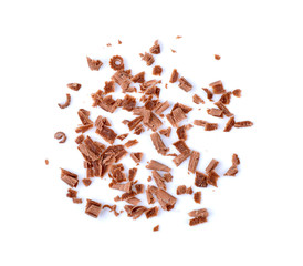 chocolate pieces on white background