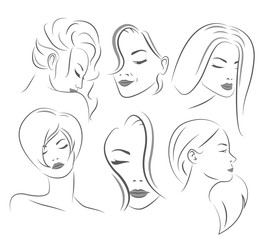 Set of pretty female faces