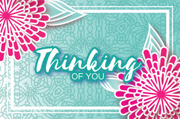 Origami Flowers with leaves. Paper cut Floral Greeting card