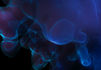 Abstract Blue Background, Glowing Curl of Smoke.