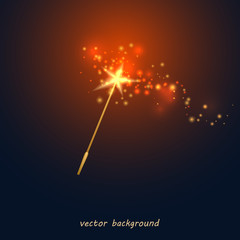 Vector illustration of a magic wand. Golden wand with a star and