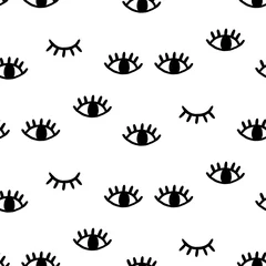 Foto op Plexiglas Ogen Naadloos patroon met open en knipogende ogen