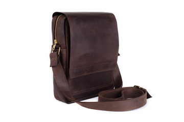 Naklejka premium Leather bag on a white background, isolated