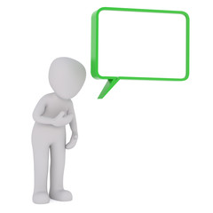 3d toon bowing next to empty speech box