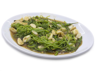 Morning glory sliced fried with oyster sauce and garlic, Phad ph