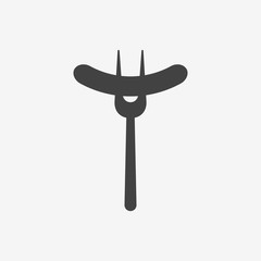 Sausage on fork monochrome icon. Vector illustration.