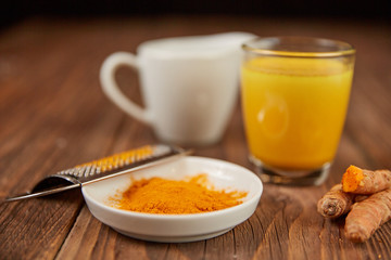 Golden milk turmeric tea with curcuma