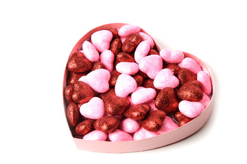 glowing heart with shiny dots in the box in the form of on white background