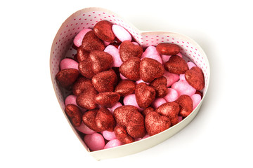 glowing heart with shiny dots in the box in the form of on white background