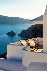 Santorini, Grecja, Oia - Luksusowy Resort z pięknym widokiem na morze - obrazy, fototapety, plakaty