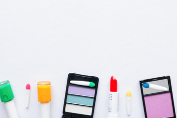set of cosmetics for makeup on white background