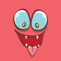 vector pink hand drawn funny monster face.