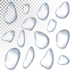 Vector realistic 3d water drop collection on transparent background