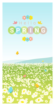 Hello spring landscape background , vector , illustration