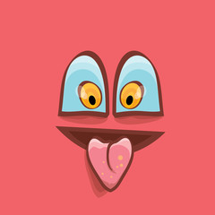 vector pink hand drawn funny monster face.