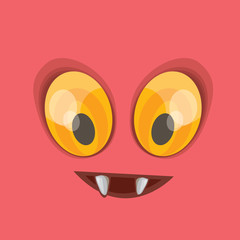 vector pink hand drawn funny monster face.