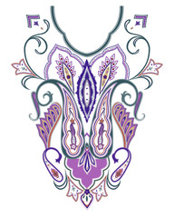 Indian paisley decoration for clothes, embroidery, ethnic print.