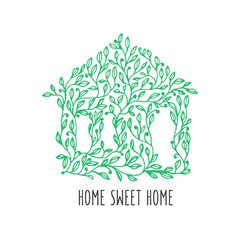 Home sweet home hand drawn poster. Vector vintage illustration.