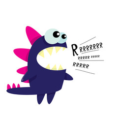 Vector cartoon funny dragon. Cartoon Dinosaur.