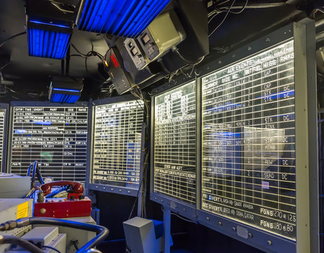 Capitan's brige control panel on aircraft carrier