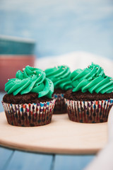 Chocolate cupcakes with peppermint cream 