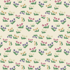 Simple cute pattern in small-scale tulip. Millefleurs. Liberty style. Floral seamless background for textile or book covers, manufacturing, wallpapers, print, gift wrap and scrapbooking.