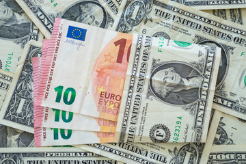 Fototapeta na wymiar Dollars and euro money