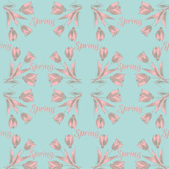 Seamless pattern hand painted tulips. Spring background