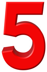 Numeral 5, five, isolated on white background, 3d render