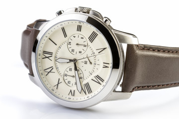 Men's luxury wrist watch on white background