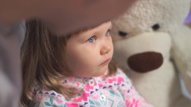 Closeup Daddy uplifting little daughter