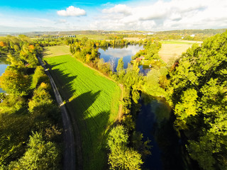 Aerial View Of Fields And Lakes